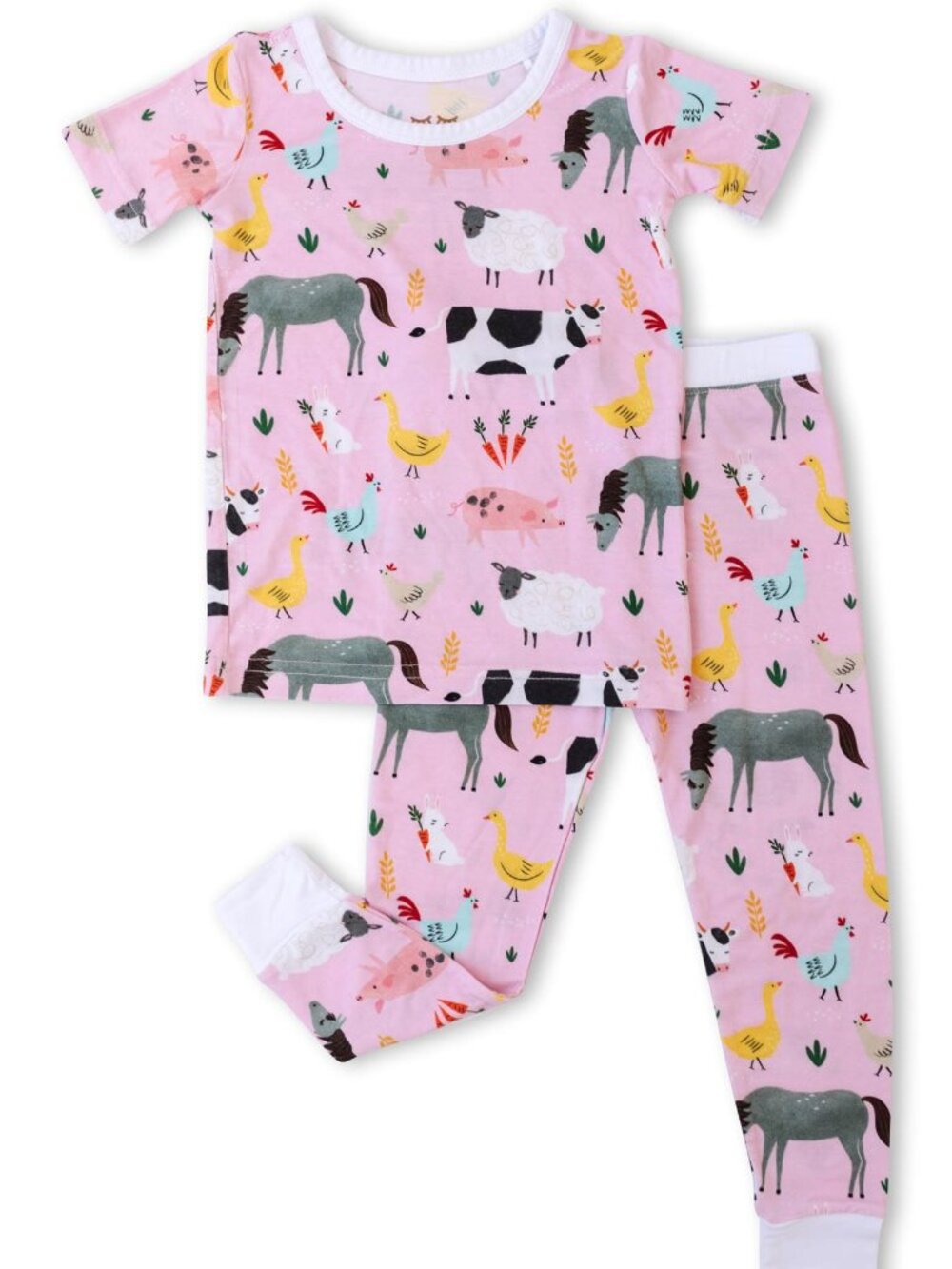 Little Sleepies Pink Farm Animals Two-Piece Short Sleeve & Pants Pajama Set 4T